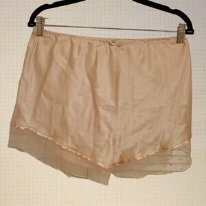 Light Pink Satin Bloomers Bow Embroidered Sheer Trim Stretch Waist 28-38 in